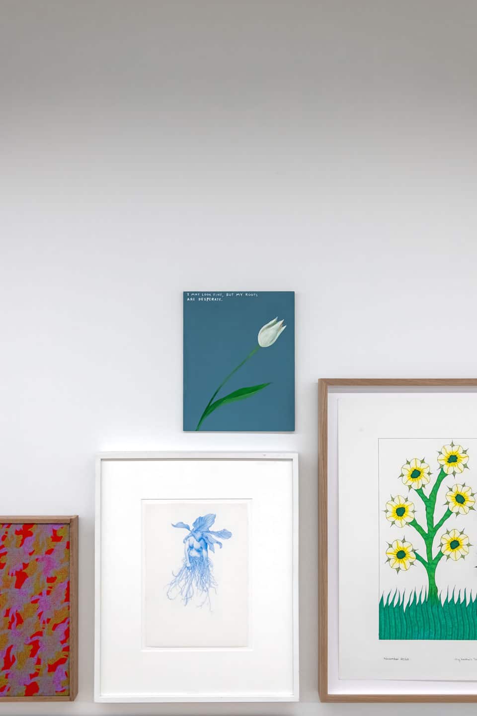 Michael Dumontier + Neil Farber, I may look fine, but my roots are desperate, 2018, 254×203mm / 10×8in acrylic on panel